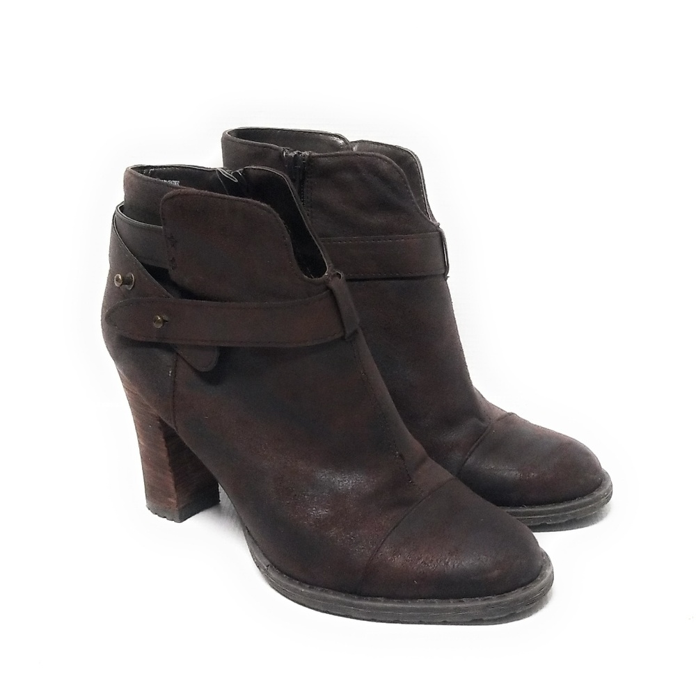 Crown Vintage Mockingbird Heeled Ankle Booties Dark Brown Suede Women’s Size 8.5